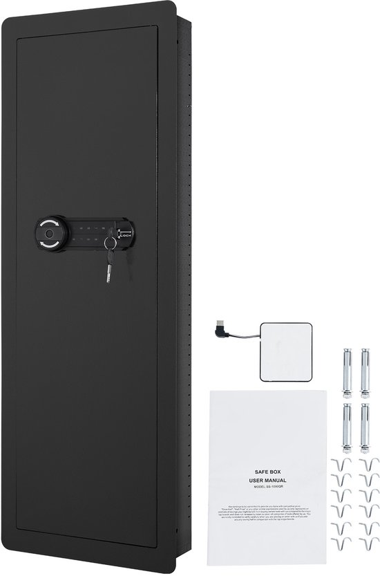 Coffre-fort mural haut de 109 cm pour armes à feu - Coffre-fort dissimulé à 4 niveaux, clavier et lecteur d'empreintes digitales, 3 Planches amovibles et 6 Porte-clés, fabriqué en acier Q235 laminé à froid.