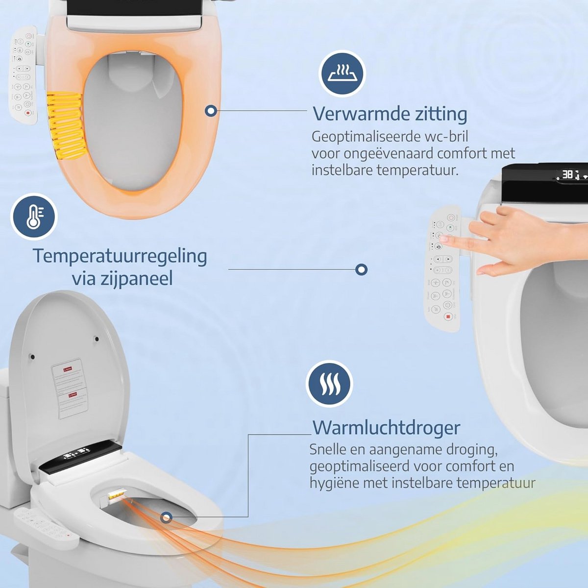 Verwarmde toiletbril, USB-aangedreven toiletbrilwarmer, 5-traps