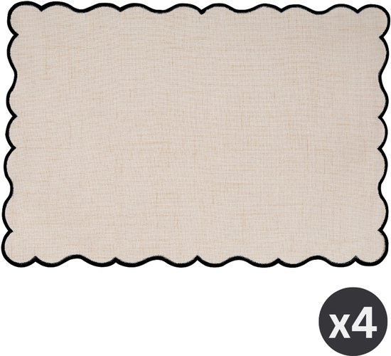 Tiseco - Placemat NOURA - SET/4 - linnen - geborduurde rand - 30x43 cm, zwart