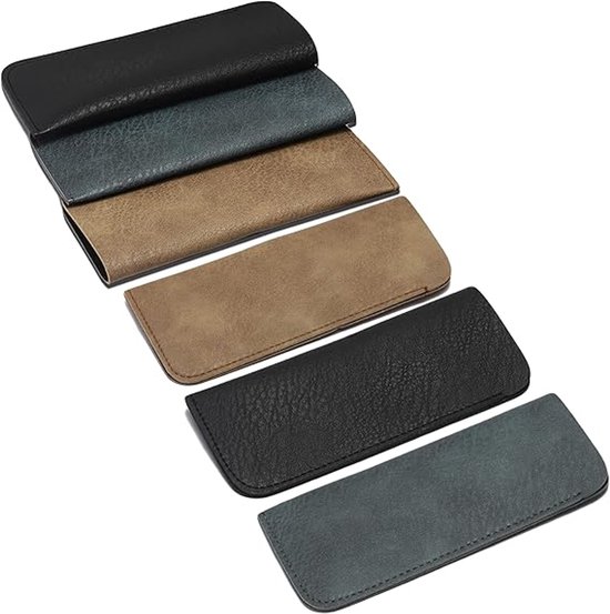 Lot de 6 étuis à lunettes en cuir souple – Étui à lunettes unisexe portable, étui à stylos multiples – 3 couleurs – 15,3 x 7 x 3 cm