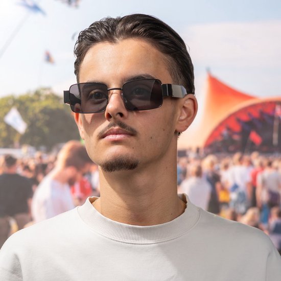 Zonnebril rechthoekig - Zonnebrillen - Festival bril - Rave bril - Glasses - Zwart - Zwarte glazen van Merkloos — afbeelding 5