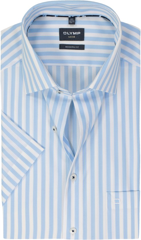 Chemise OLYMP Modern Fit - manches courtes - popeline - rayures bleu clair - Sans repassage - Col : 39