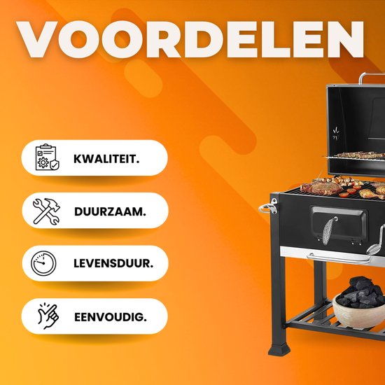 Houtskool grill op wieltjes - Voor 5 tot 10 personen - Houtskoolbarbecues - Briketten - Met deksel - Thuis of camping van BBGRILL — afbeelding 2