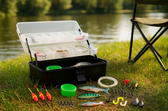 XQMax Set de mallette de pêche – Mallette de pêche 140 pièces – Équipement de pêche – Leurres – La pêche – Flotteurs – Accessoires de vêtements pour bébé de poisson – Pour petits et grands