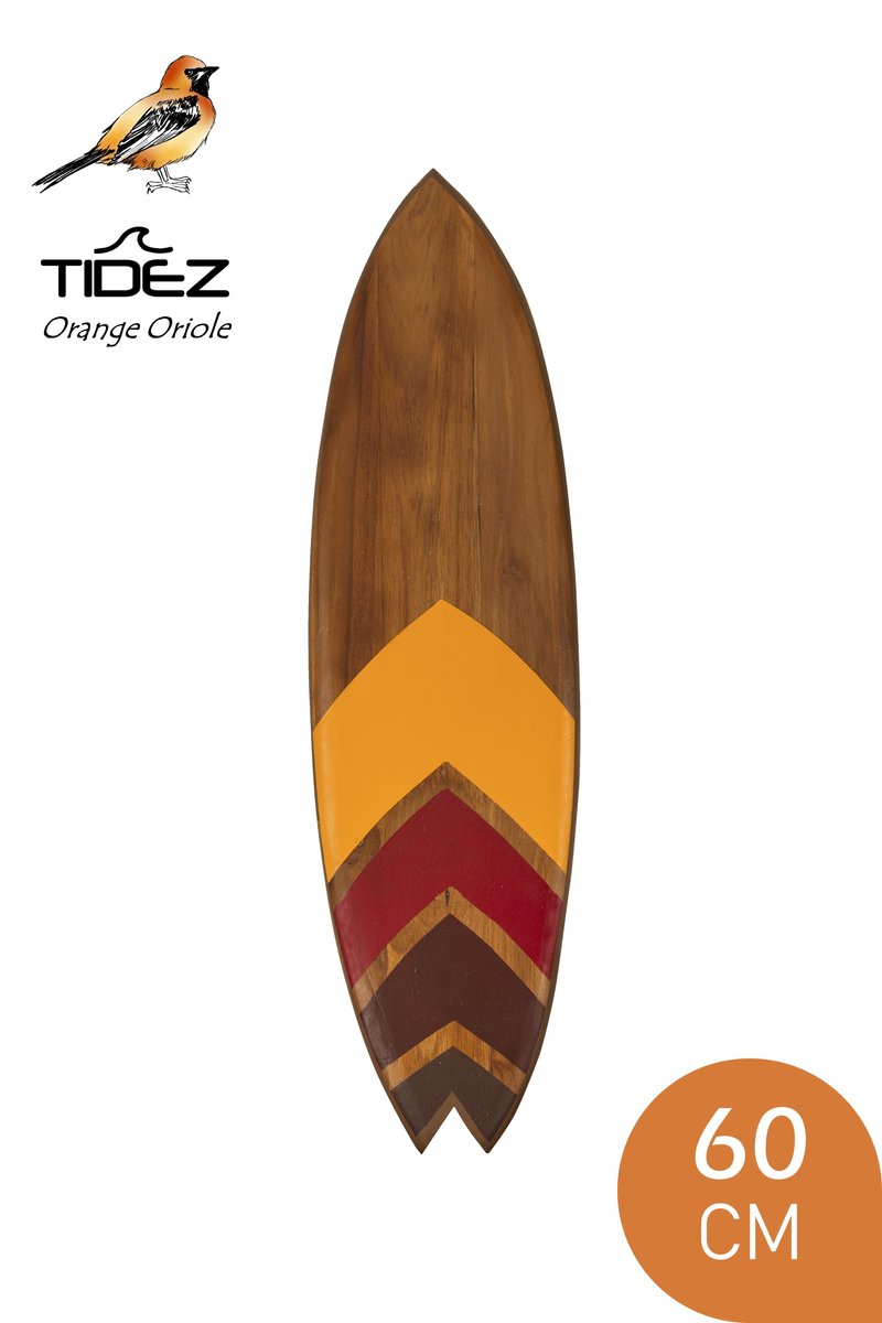 Tidez Surfplank Decoratie - Houten Surfplank - Surfboard Decoratie - Orange Oriole 60cm