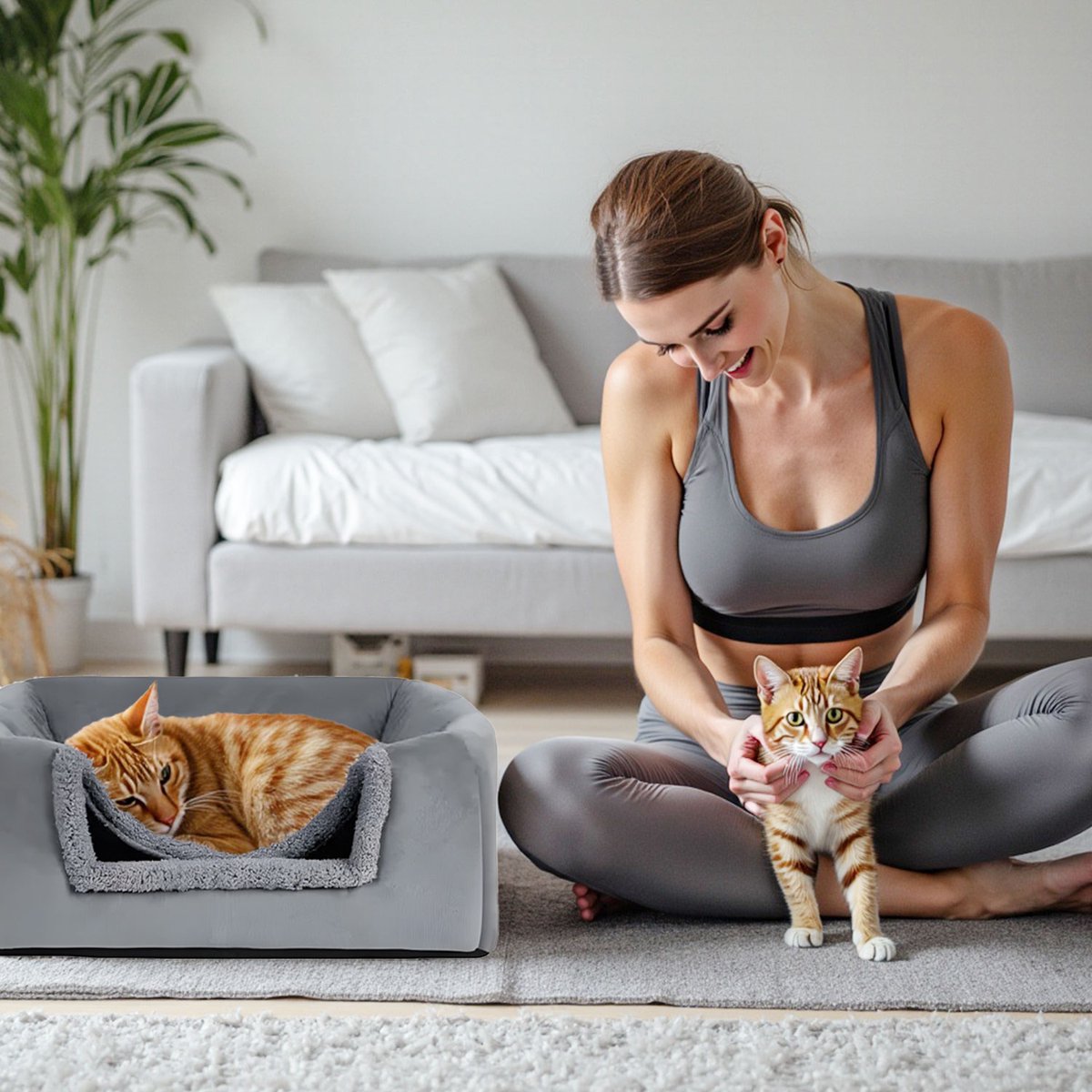 NovaWare Kattenmand - 2-in-1 Kattenbed - Kattenhuis - Poezenmand - Dierenmand - 40.5x40.5x40.5 cm – foto 7