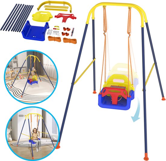 3-in-1 babyschommel met sterk frame, opvouwbare kinderschommel voor binnen en buiten, nestschommel, outdoor schommel, tuinschommel, tot 90 kg, voor baby's en kinderen
