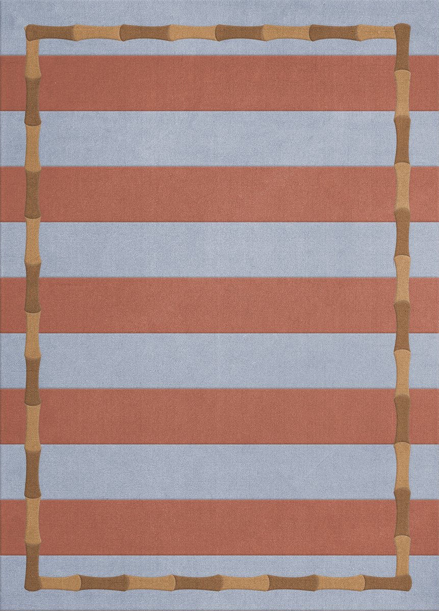 Layered Alice Crawley Bamboo Stripe Blue Rust Vloerkleed - 200 x 300 cm - Blauw - Rechthoekig - Wol - Slaapkamer, Woonkamer, Eetkamer - Strepen - Modern
