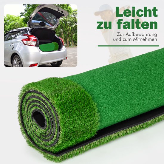 COSTWAY Golfmat met kunstgras, 300 x 100 cm, 2 ballen, 3 gaten, 3 vlaggen en putting cups, oefenmat opvouwbaar voor binnen en buiten, putting green golf, trainingsmat voor thuis van Costway — afbeelding 4
