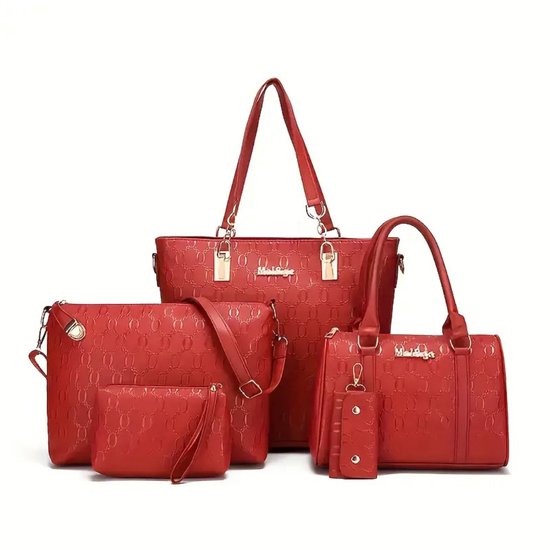 NICOLE & DORIS Mode Retro Tote Tassen Voor Vrouwen Shopper Tassen Gesp Handtas Dames Grote Messenger Bag Faux Lederen Schoudertassen Met Pompom, Rode Wijn, L, Bakken