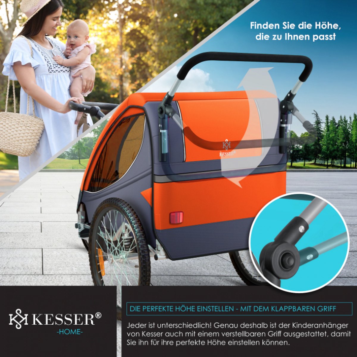 Kinderfietskar 360° Draaibaar met Vering 2-in-1 Joggerfunctie Kinderfietskar + 5-puntsgordel Joggerfietskar