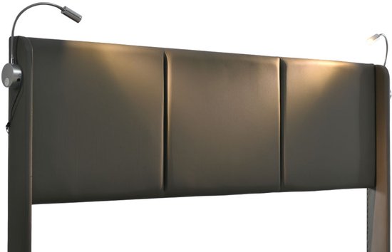 Lit double 160x200cm - Rangement, USB, tissu PU, sommier à lattes (sans matelas)
