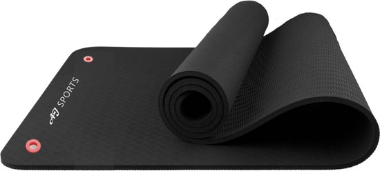 AJ-Sports Fitness Mat Extra dik - 1.5 cm dik - Yoga Mat - Sport mat - Trainingsmat - Fitnessmat - Zwart - Yoga - Pilates - Fitness - TPE Materiaal - 180 x 60 x 1,5 cm