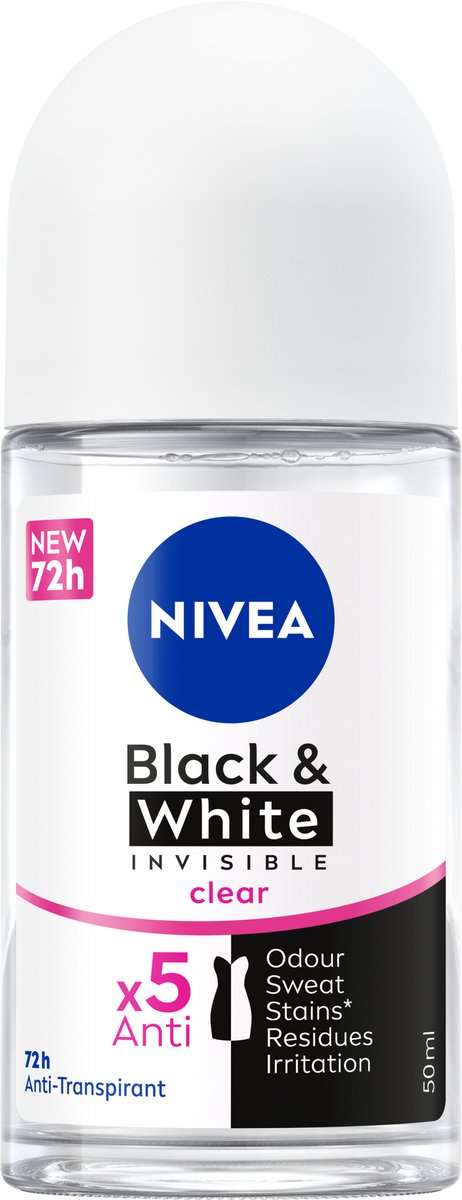Goedkoopste NIVEA Invisible For Black & White Clear Anti-Transpirant Deo Roller - Geen witte of gele strepen - Deodorant Beschermt 72 uur - Voordeelverpakking - 6 x 50 ml