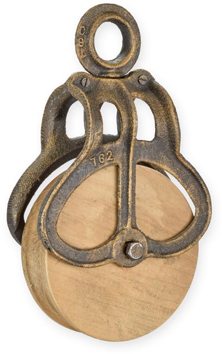 Vintage gietijzeren katrol – industriële decoratie – robuuste gietijzeren pulley – stoere loftstijl – antiek look – stevige hijs katrol