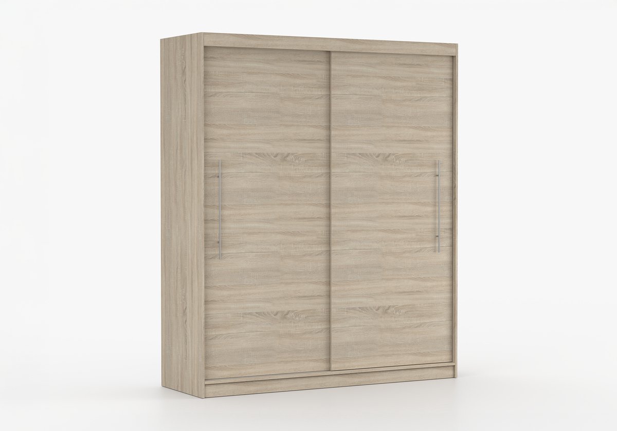 AJE Meubles B.V. Kledingkast NICO II 203 cm - 2-deurs schuifdeurkast met kledingstang - Garderobekast met ruime opbergruimte - Moderne kast voor slaapkamer en hal (Sonoma)