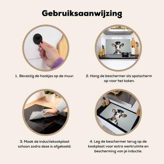 KitchenYeah® Protection plaque induction 80x50 cm - Vache - Noir - Blanc - Cuisinier - Protege plaque de cuisson - Couvre plaque induction - Protecteur d'induction - Cuisine