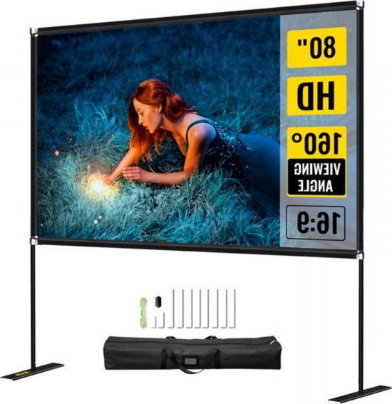 Excelimage - projectiescherm - beamer scherm - 80 inch - met standaard - 100×177 cm - wit