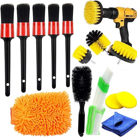 Set van 13 penselen voor de auto, met detailing borstels, bandenborstel
