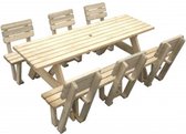 Table de pique-nique de luxe en bois MaximaVida Tallinn 220 cm avec 6 dossiers