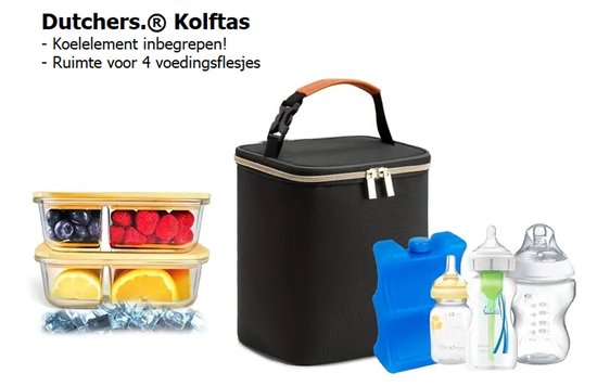 Dutchers.® Kolftas - + Koelelement Inbegrepen - Ruimte voor 4 flesjes - Koeltas Borstvoeding - Kolftas Moedermelk - Koeltas Baby - Koeltas Kolf - Kolftas - Thermisch Geïsoleerd - Stijlvol & Praktisch - Gemakkelijk Mee te Nemen en op te Bergen - Zwart van Dutchers — afbeelding 3