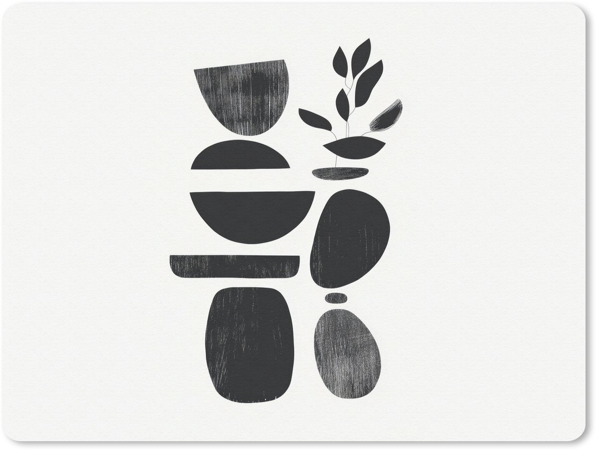Muismat 23x19 cm - Mousepad Japandi - Zwart - Abstract - Muismatten