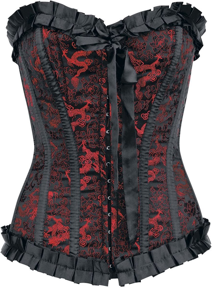 Goedkoopste Burleska Lily Hook Red Dragon Corsage zwart-rood L Katoen Dames - Dragon, Middeleeuwen
