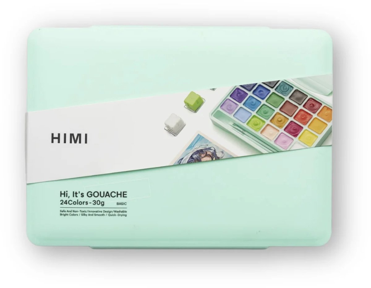 HIMI - Gouache - set van 24 kleuren - 30gr - 3 penselen - Groen — afbeelding 7