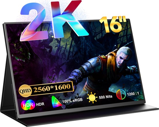 16-inch Draagbare Monitor, 1920 X 1200 USB C HDMI Tweede Externe Monitor, HDR-oogzorg, Ultraslank IPS-scherm met Standaard voor Laptop PC Telefoon Mac