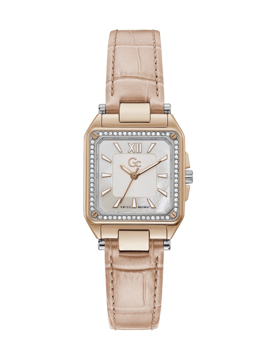 Gc Gc Couture Vierkant Quartz Analoog Analoog Horloge Rosé Gouden Tint Kast 100%: Roestvrij Staal | Armband 100%: Leer 26.7 mm Y85005L1MF