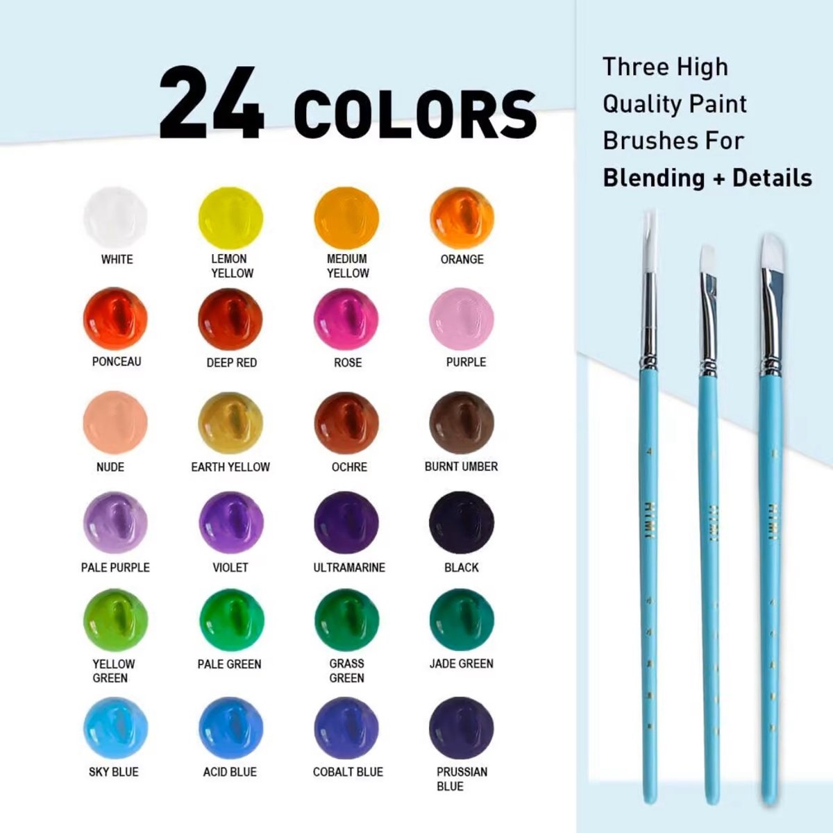 HIMI - Gouache - set van 24 kleuren - 30g - 3 penselen - Ice Blue Limited edition — afbeelding 3