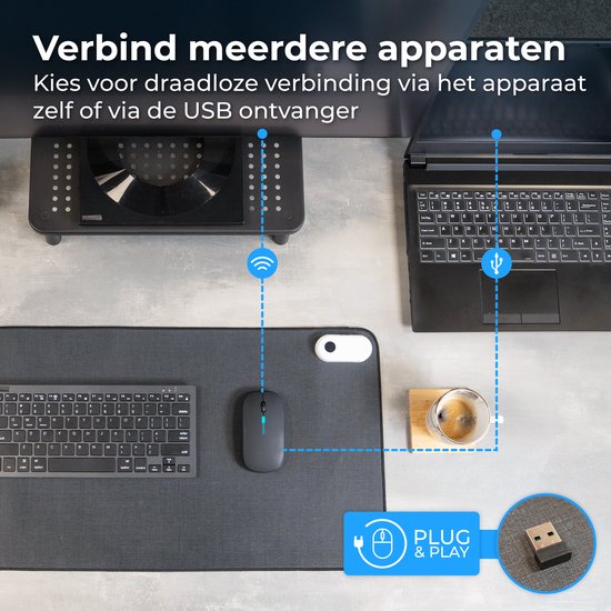 Nuvance Draadloze Muis LED - Bluetooth - Stil - Laptop & Gaming - Draadloos - Computermuis - Links & Rechtshandig - Zwart
