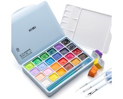 HIMI - Gouache - set van 24 kleuren - 30g - 3 penselen - Ice Blue Limited edition