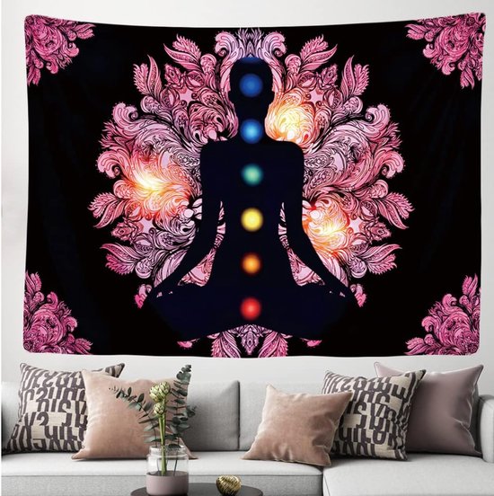 Wandkleed binnen - Wandtapijt - Chakra - Energie - Reiki - Mandala - Muurkleed - Wanddoek Stof - 200 x 150 cm - Wanddecoratie - Wandhanger - Muurhanger - Fotobehang - Poster - Ulticool - Decoratie - Woonkamer - Slaapkamer