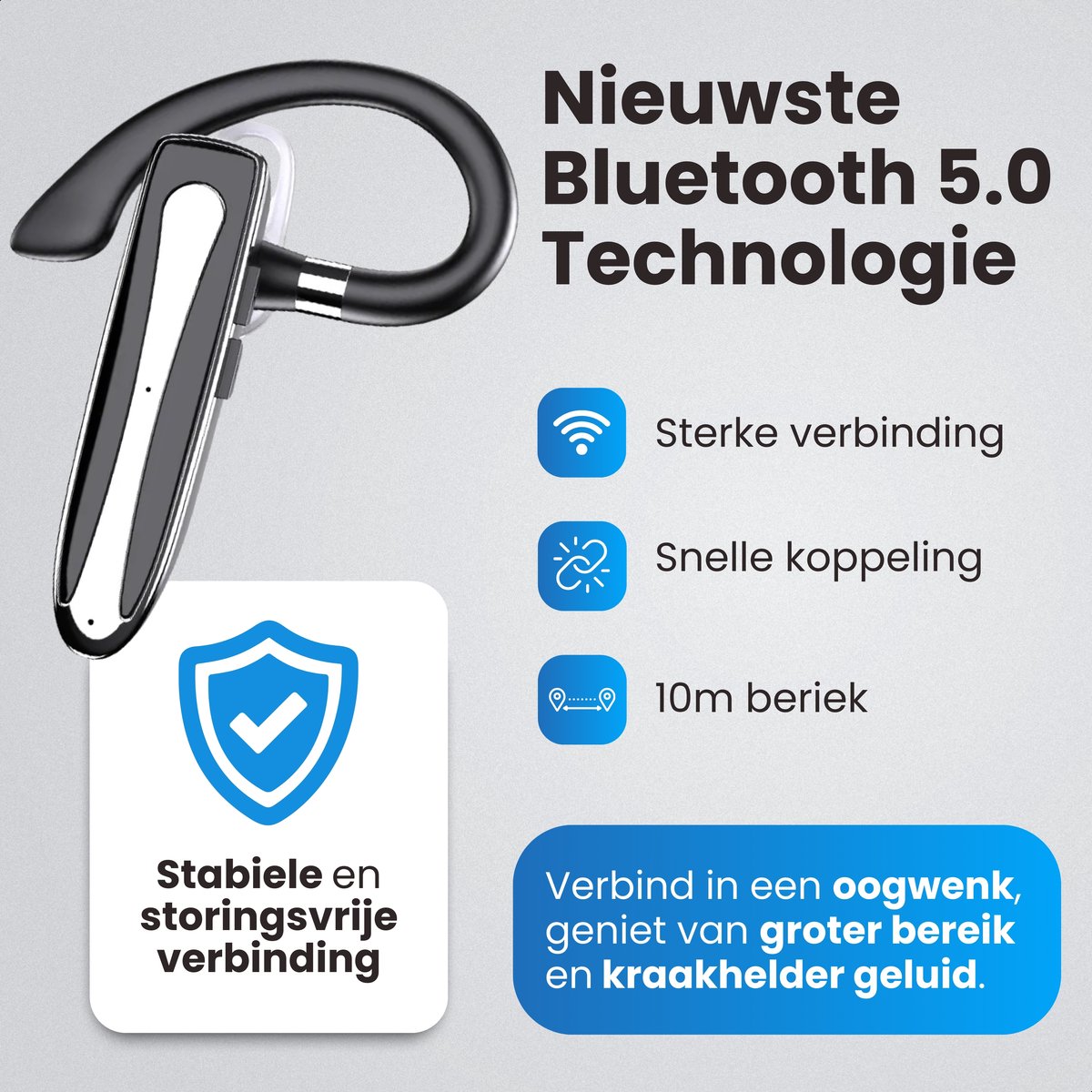 Otiume - Draadloze Headset - Noise Canceling - Microfoon - Incl. Oplaadkoffer - Bluetooth 5.3 – Handsfree Bellen - Zwart/zilver thumbnail 2
