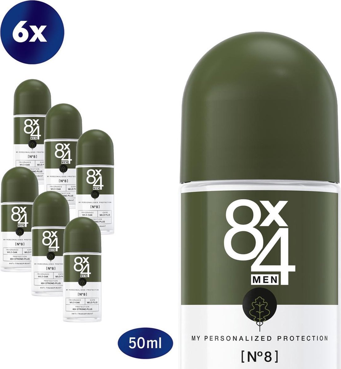 8X4 MEN N0.8 Wild Oak - Anti-Transpirant Roller - Deodorant - 6 x 50 ml - Voordeelverpakking - 8x4