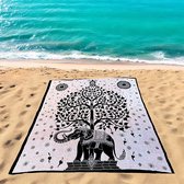 Bol.com Groot strandlaken - Beige/zwart - olifant - Mandala - Duurzaam katoen/polyester - XL strandkleed aanbieding