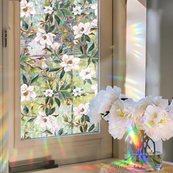 Milieuvriendelijke PVC Glasfolie - Kleurrijk bloemen patroon - Zelfklevend - Privacy en UV Bescherming - 40x100 cm