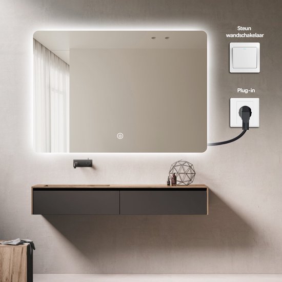 FENOME Miroir de salle de bain avec éclairage LED intégré et chauffage - Miroir de salle de bain - Miroir de salle de bain - Miroir de Douche - Chauffage Anti Condensation - 70 x 100 cm [DELUXE]