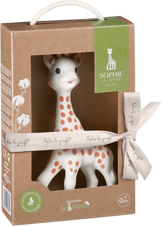 Sophie de giraf So'Pure - Bijtspeeltje - Bijtspeelgoed - Baby speelgoed - OK-Biobased - In gerecyled geschenkdoosje met organic katoenen strikje - 100% natuurlijk rubber - Vanaf 0 maanden - 17 cm - Beige/Bruin