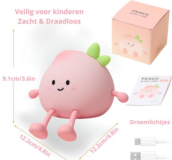 Kinder Nachtlampje - Perzik - Veilig voor Kinderen - Nachtlampje Baby - Zacht Siliconen - Dimbaar - Telefoonhouder - Draadloos - Babykamer Verlichting - RGB Kleuren - USB Oplaadbaar - LED - Slaaphulp - Duurzaam - Bedlampje - Kindvriendelijk - Fruit van Dooky — afbeelding 5