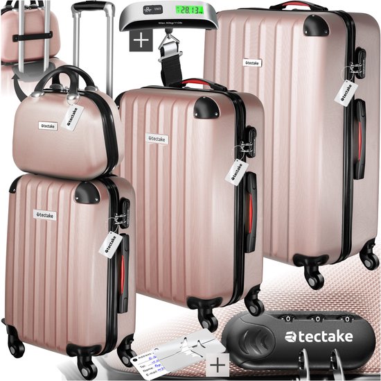 Valises de voyage tectake® - Ensemble de valises Cleo 4 pièces avec pèse-bagages - or rose