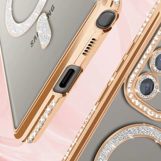 Étui magnétique compatible avec Samsung Galaxy S25 Ultra [compatible Magsafe], Glitter , transparent, scintillant, Luxe, résistant aux chocs, antidérapant, Filles et femmes - Coque souple en TPU - Goud