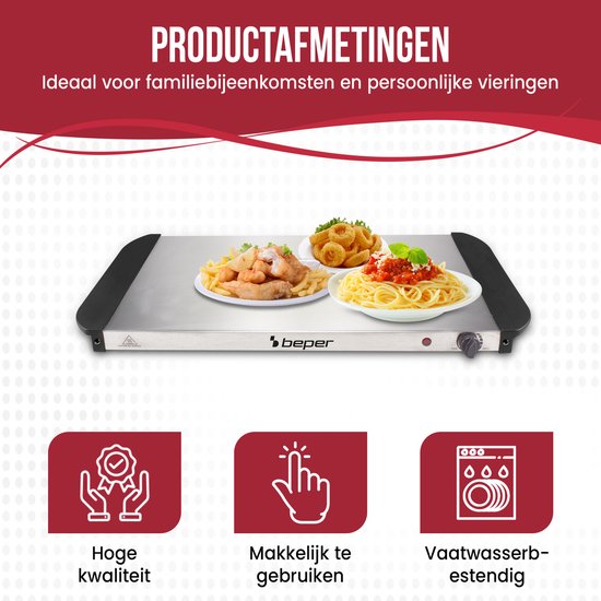 Beper - Warmhoudplaat - Buffet Warmer - Chafing Dish - Rechaud - Elektrisch - 2x2.4L & 2x1.1L - Roestvrij Staal — afbeelding 2