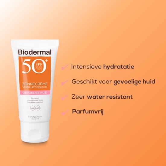 Biodermal Zonnebrand voor de Gevoelige huid - SPF 50 - Zonnebrand voor het gezicht  - 50ml