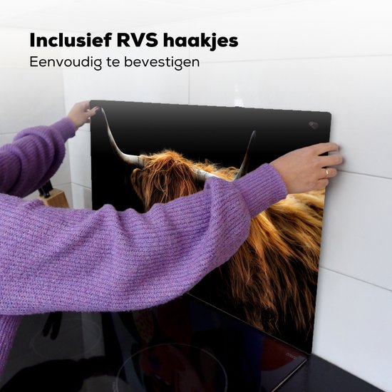 KitchenYeah® Protection plaque induction 85x55 cm - Highlander écossais - Marron - Noir - Protege plaque de cuisson - Couvre plaque induction - Protecteur d'induction - Cuisine