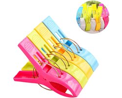 Strandlaken Knijpers - Wasknijpers - Grote Handdoek Klemmen - Badlaken Clips - 4 Stuks - wasknijper - dekbedhoes - Gekleurde grote kunststof handdoek/strandlaken knijpers 12 cm - Badlaken/strandlaken klemmen