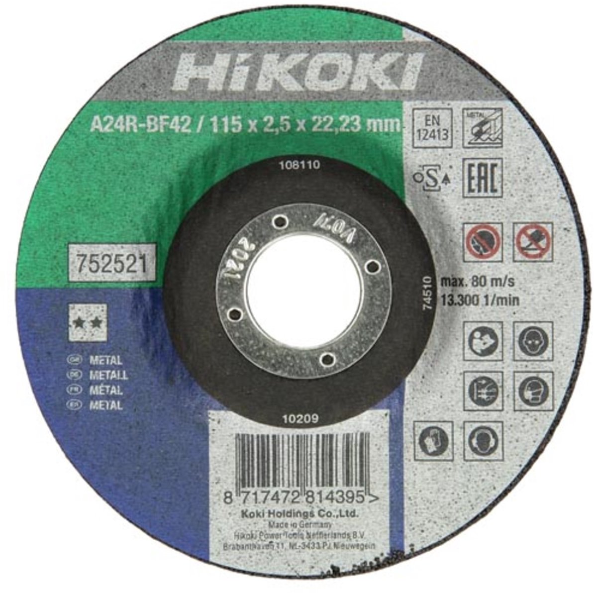 HiKOKI Doorslijpschijf voor Metaal 115x2,5mm - 752511