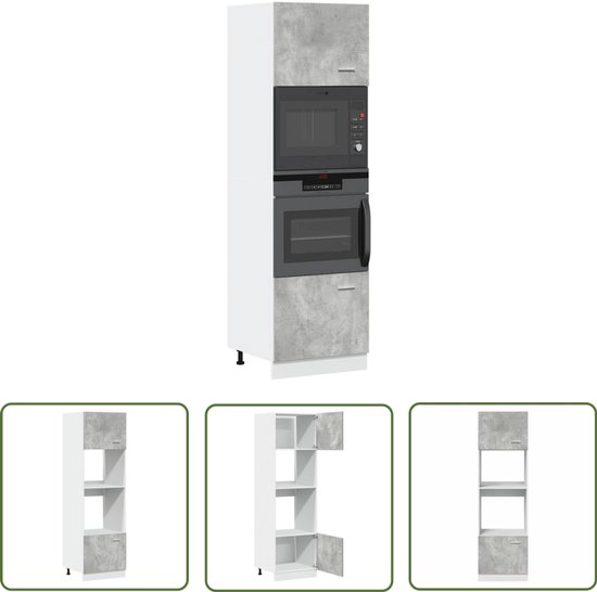 Meuble micro-ondes The Living Store 60x57x207 cm aggloméré gris béton - Meuble micro-ondes - Rangement cuisine - Meuble bois - Aménagement cuisine - Meuble de rangement