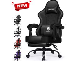 foto van Hiaonyx Gaming Stoel - 170° Verstelbare Rugleuning - Gaming Stoel met inklapbare Voetsteun - racerstijl - Geïntegreerde Armleuningen - Maximale Belastbaarheid 150kg - Zwart
